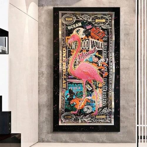 Modern graffiti flamingo in Jinyuan abstract canvas painting poster print wall art living room decoration painting (no frame)