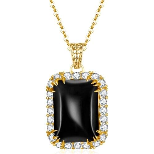 Szjinao Luxury 14K Gold Pendant for Women Gemstone Black Pendant Onyx With AAA+ Cubic Zirconia Silver 925 Gold Plated Jewelry