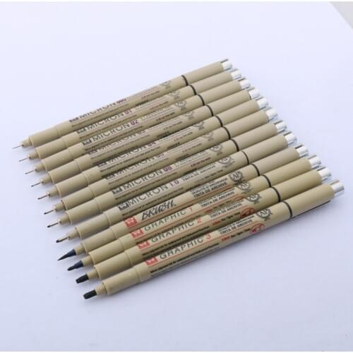 12pc Pigment Liner Micron Ink Marker Pen Different Tip Painting Black Fineliner Sketching drawing Pen Office Supplies