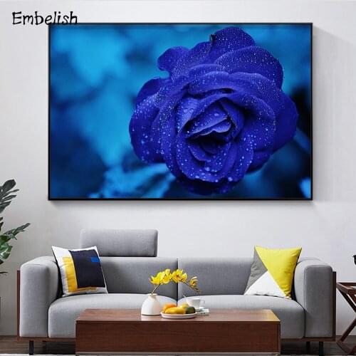 Embelish 1 Pieces Large Size Blue Rose HD Canvas Paintings For Living Room Flowers Wall Art Pictures Home Decor Bedroom Posters