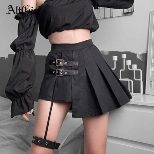 AltGirl Harajuku Gothic Y2k Skirt Women Mall Goth Punk Hollow Out Leg Ring Skirt Streetwear Fairy Grunge Emo Alt Clubwear Skirt