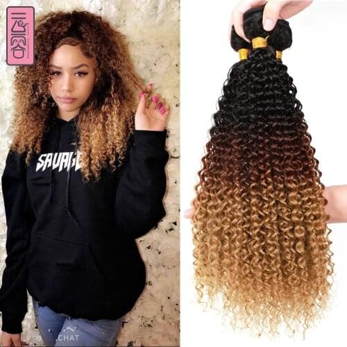 YnnRong Synthetic Ombre Curly Blonde Bundle Hair Weave Black 613 Kinky Curly Hair Extensions Heat Resistant Fiber Afro Curly