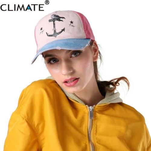 CLIMATE Women Cotton Baseball Cap Trucker Caps Contrast Color Ship Maritime Anchor Casual Cotton Jeans Hat for Adult Men Women