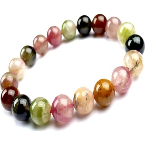 11mm Genuine Natural Mix Colors Tourmaline Quartz Crystal Round Beads Jewelry Stretch Charm Bracelets For Women