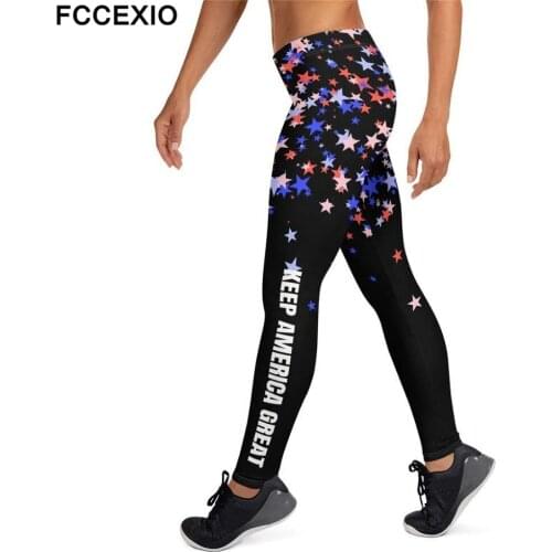 FCCEXIO High Waist Fitness Leggings Women Workout Push Up Legging Fashion Digital Print 2020 TRUMP Colorful Stars Jeggings Pants