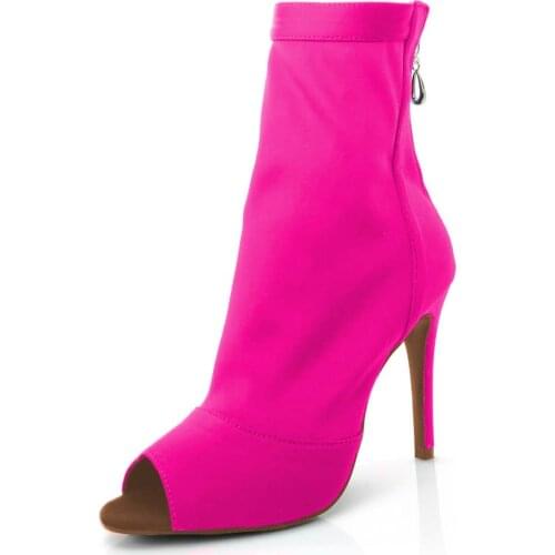 Practice Women Latin Dance Boots 10cm Heeled Pink Latin Salsa Ballroom Dance Shoes For Women Dancing Wedding Party Dance Shoes