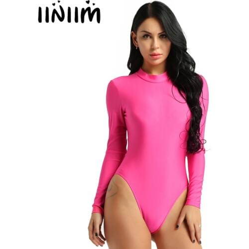 Femme Womens Sexy Bodystocking Catsuit Long Sleeve Stand Collar High Cut Stretchy Night Party Clubwear Leotard Costumes Bodysuit