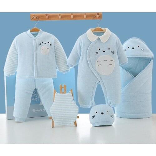 7pcs/set Winter Baby Sets Newborn Clothes 0-6m Baby Cotton Cartoon Warm Outwear Thicken Clothes Suit Unisex Baby Gifts With Box