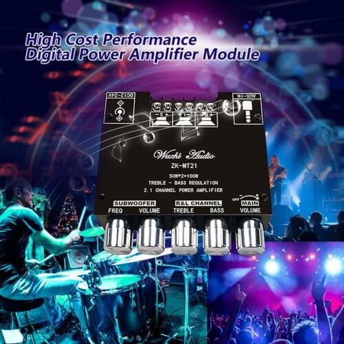 ZK-MT21 Bluetooth 5.0 Subwoofer Amplifier Board 50WX2+100W 2.1 Channel Power Audio Stereo Amplifier Tone Board Bass AMP AUX
