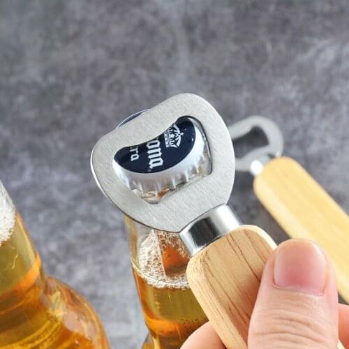 1Pcs Wine Opener Rubber Wood Handheld Bottle Opener Soda Beer Glass Cap Wine Bottle Corkscrew Bar Bartender Kitchen Party Tools