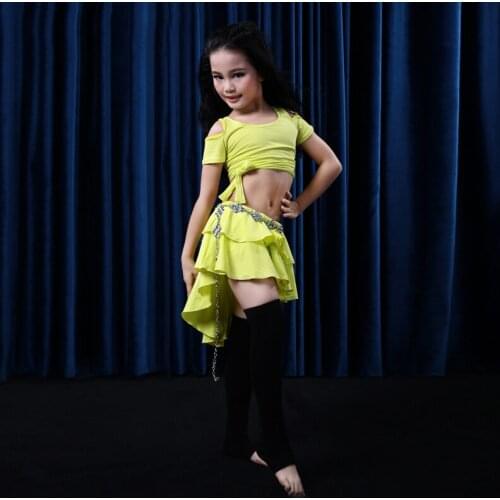 2018 New Children Belly Dance Practice Costume For Girls Tops+Skirt 2 Pieces Set More Color Stage Belly Performance Dancing Suit