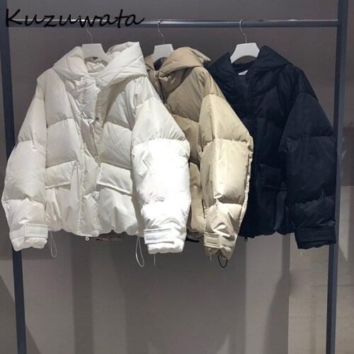 2021 Simple Fashion Solid Color Bread Coat New Warm Hooded Winter Women Jacket Double Pockets Drawstring Parkas