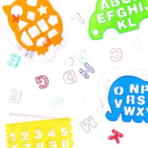 4PCs/Set Early Childhood Education Enlightenment Practice Drawing Board Ruler Alphanumeric Shape Ruler Baby Learning Toy