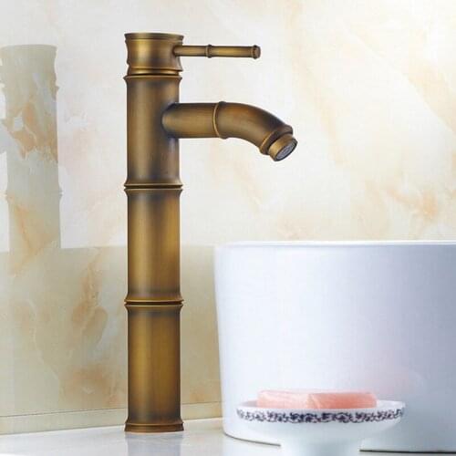 Antique Brass Bamboo Style Single Lever Handles Bathroom Vessel Sink Basin Faucet Mixer Taps aan035