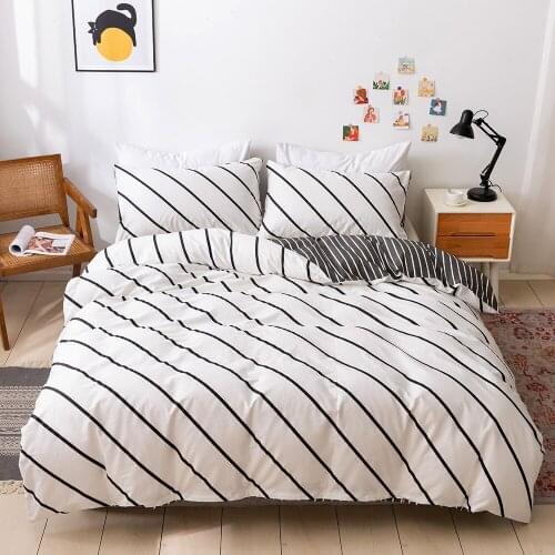 White Black Stripe Double Sided Luxury Comforter Bedding Set Modern Home Textile Bed Linen Duvet Cover Set King Queen Twin Size
