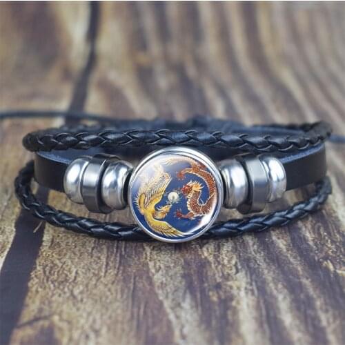 Phoenix Dragon Bracelet Dragons Leather Braided Bracelets for Him or Her