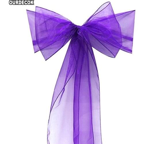 100 Pieces Dark Purple Organza Sashes Chair Cover Bow Banquet Wedding Party Decoration