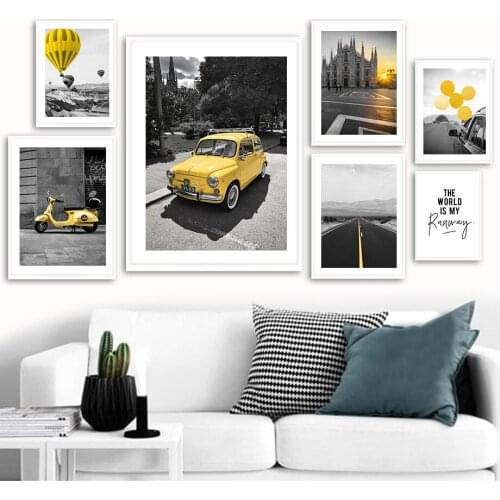 Black Scenery Yellow Moto Hot Balloon Car Wall Art Canvas Painting Nordic Posters And Prints Wall Pictures For Living Room Decor