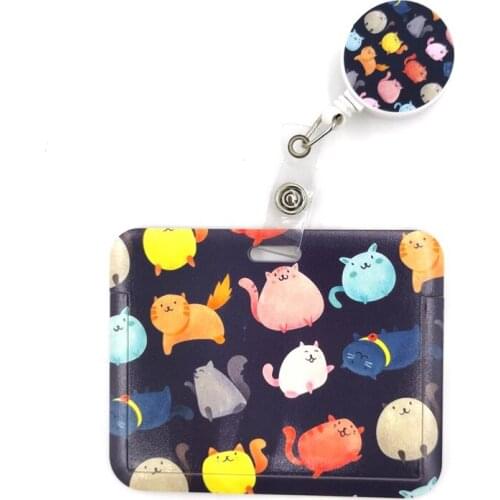 Color Cats Fashion Women Card Holder Lanyard Colorful Retractable Badge Reel Nurse Doctor Student Exhibition ID Card Clip Holder