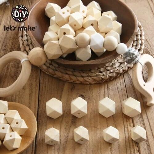 Lets Make 10-16mm DIY Wood Geometric Bead 200pc Natural Wooden Teether Nursing Necklace Baby Teether Toddler Toys Custom Logo