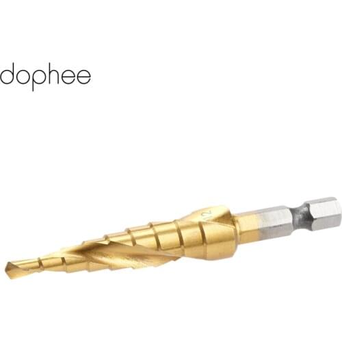 Dophee Woodworking Power Tools 4-12mm Spiral Flute HSS Step Cone Titanium Drill Bits Tool Hole Cutter Kits Hex Spiral Step 1PC