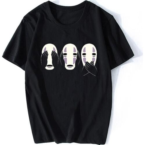 Japanese Anime No Face Shirt Men Studio Ghibli Miyazaki Hayao Anime Spirit Away Black T Shirt Men Cartoon Summer T-Shirt