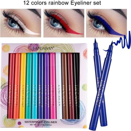 12pcs Matte Colorful Long Lasting Eyeliner Pencil Waterproof Non Blooming Liquid Eyeliner Pen Comestics Pen Tool