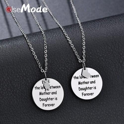 ELSEMODE Classic Round Mother Daughter Pendant Necklaces Stainless Steel Heart Girl Necklace for Women Children Family Jewelry
