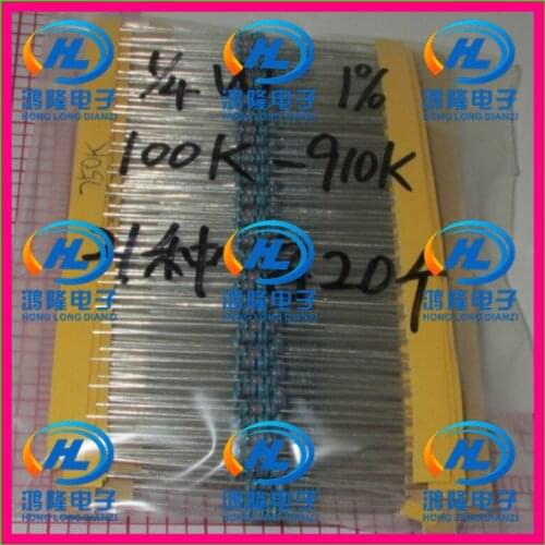 21valuesX20pcs=420pcs Metal Film Resistor Kit 1/4W 100K~910K Resistor Pack 0.25W 1% samples psck Assorted Kit