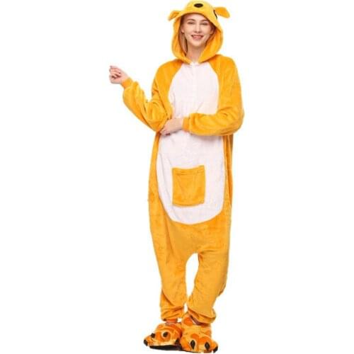 Animals Kangaroo Costume Adult Men Onesies Kigurumi Flannel Women Anime Jumpsuit Disguise Onepiece Hooded Suit