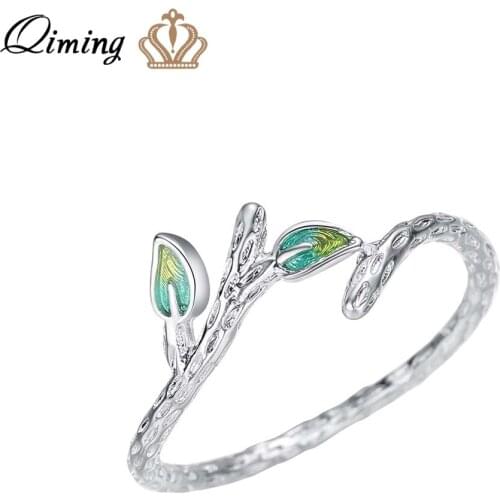 QIMING fashion Branch Leaf Womens Ring Wholesale Fashion Jewelry Leaves Pendant Adjustable Toe Finger Bohemia Rings Female Gift