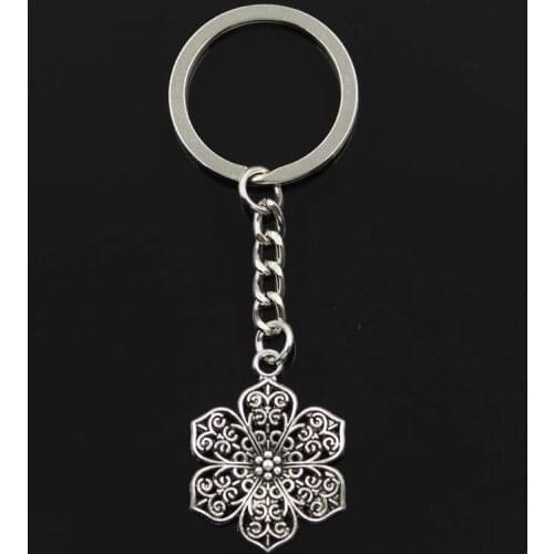Fashion Flower 32x24mm Pendant 30mm Key Ring Metal Chain Bronze Silver Color Men Car Gift Souvenirs Keychain Dropshipping