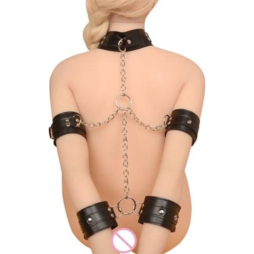 Pu Leather Handcuffs Anklecuffs Neck Collars Bdsm Bondage Adults Erotic Toys Femdom Slave Restraints Sm Games Fetish Sex Toys