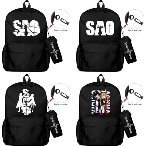 Sword Art Online Nylon Backpack Pencil Case 2pcs/set Boys Girls Bookbag Casual Student Travel Schoolbag Laptop Bag Rucksack