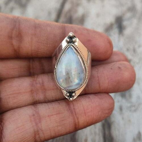 New Vintage Boho Big Water Drop Moon Stone Rings For Women Trendy Rose Gold Color Female Jewelry Bohemia Party Birthday Gifts