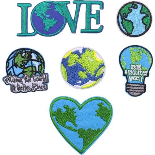 New Arrival Love Earth Patches Letter Heart Embroidery Applique Badges Patches Iron on Transfers for Clothes Apparel Sewing