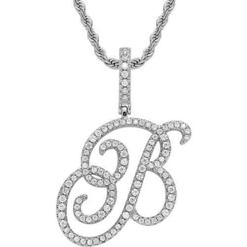 Cursive Letter Pendant Necklace Custom Alphabet 26 Letters Iced Out Full CZ Diamond Choker Men Women Hip Hop Jewelry Necklaces