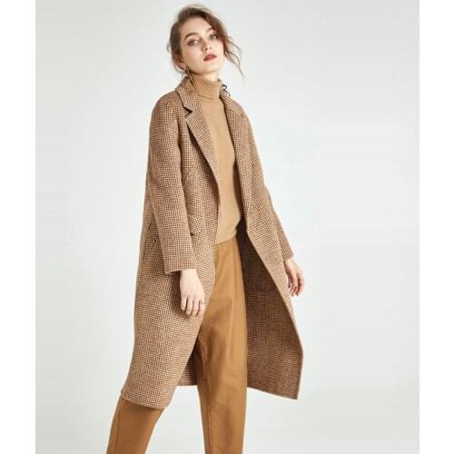 Women s winter coat coffee plaid Double sided wool cashmere outwear 2019 autumn plus size ladies fashion coats jackets long