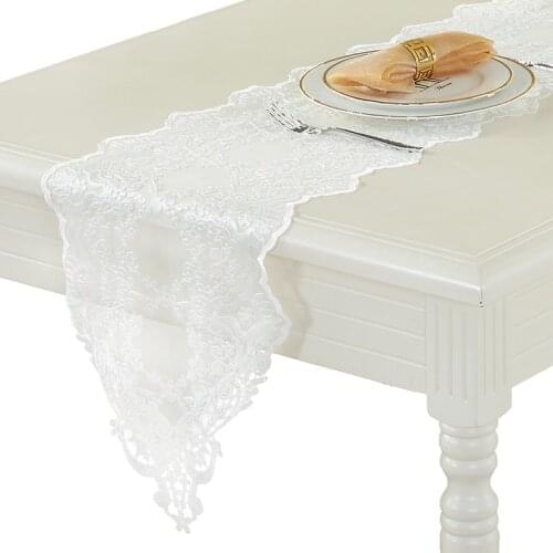 Simple European Table Runner Lace Fabric Tablecloth Coffee Table Qimei White TV Cabinet Long Tablecloth Decoration Towel