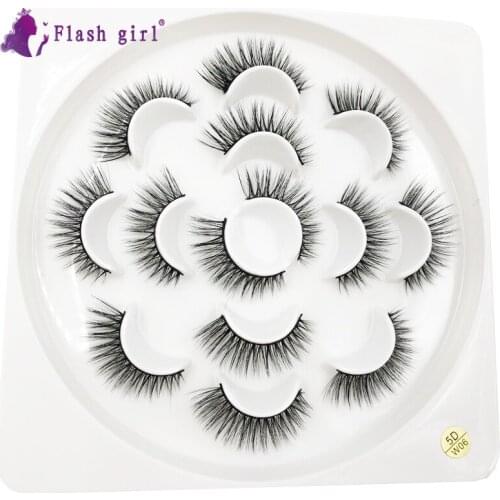 Flash Girl Wholesale W Series High Quality 7pairs 100% Handmade 5D Mink Eyelashes Makeup Luxury Eyelashes Extensions