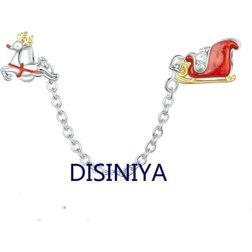 925 Sterling Silver Christmas Gift Car Safety Chain Charm Original Silver Bracelet Charms with Silicone Stopper ZSCC581667