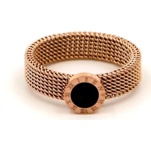 Rose Gold color 316L Titanium Steel Roman Numerals Woven Mesh Cheap Ring Fashion Woman Jewelry Drop shipping Never Fade