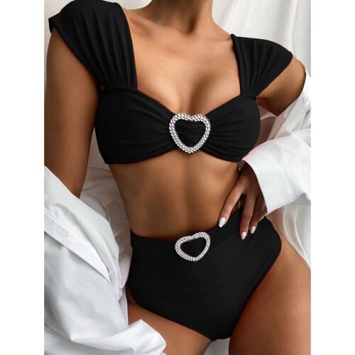 Sexy High Waist Bikini Swimwear Women Swimsuit 2020 Heart Buckle Bikini Set Push Up Bathing Suit Female Summer Beachwear #t2g