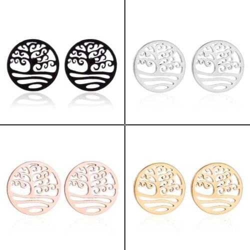 Jisensp Bohemian Style Ethnic Life Tree Stud Earrings Fashion Jewelry for Women Vintage Tree in Water Stainless Steel Earrings