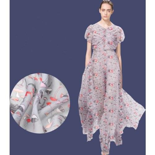 135cm wide 8mm mushroom print gray thin silk chiffon fabric for summer long and short dress blouse shirt D745