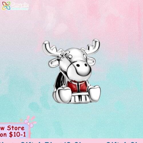 Smuxin S925 Sterling Silver Beads Canada Moose Maple Leaf Charms fit Original Pandora Bracelets Women DIY Jewelry Making