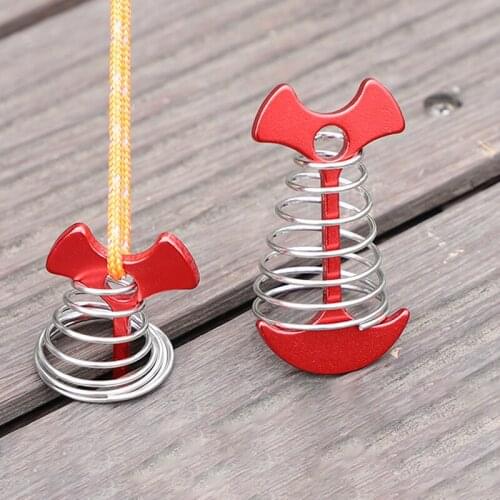 Spiral Shaped Spring Fishbone Deck Peg With Carabiner Hook Durable Rope Buckle Tent Hooks Board Pegs For Outdoor Camping Hiking