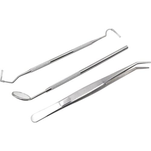3pcs Stainless Steel Dental Probe Tweezer set Dentist Prepared Tool Tooth Care Kit Instrument Tweezer Hoe Sickle Scaler