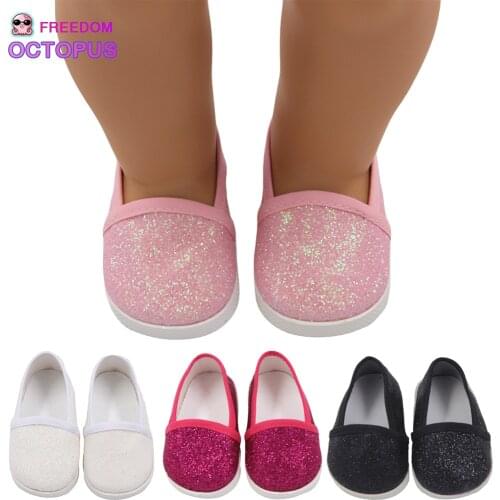 18 Inches American Doll Frosted Mini Sequin Shoes 7cm Simple One-step Shoes For 43cm New Reborn Baby Our Generation Dolls Gift