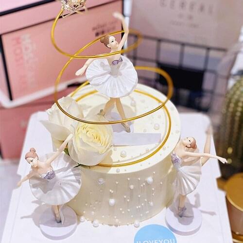 Happy Birthday Elegant Dancing Ballet Girls Decoration Cake Topper Artificial Flowers Butterfly Ornament Wedding Party Supplies